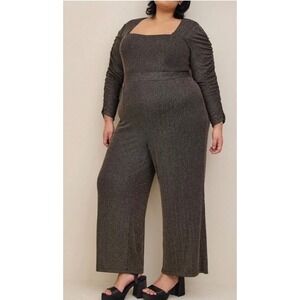Torrid‎ Wide Leg Jumpsuit Metallic Gold Black Party Whimsigoth Evening 12 NWT